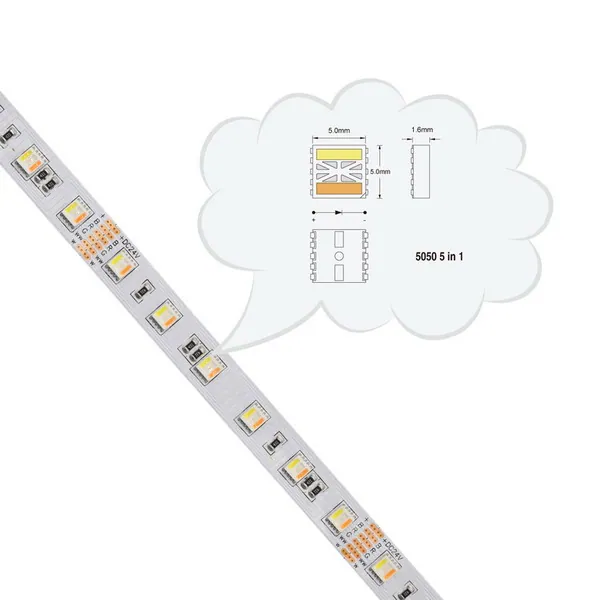 5in1 RGBWW+W LED Strip Light 5050 60led/m Flex White PCB Tape Light Ideal for Home Decor view 3