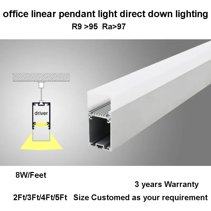 LED Linear,aluminum proflie,LED Hanging Linear Lighting,R9>95 Linear Hanging Led Lamp 1000mm 1200mm view 2