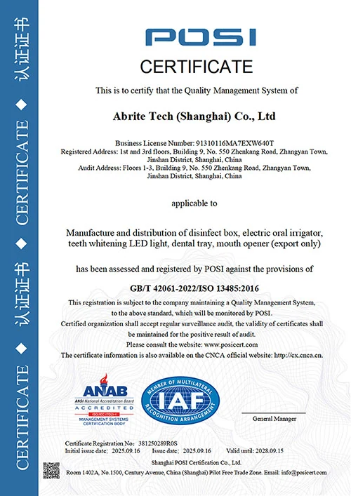 ISO 9001 Quality Management System certificate