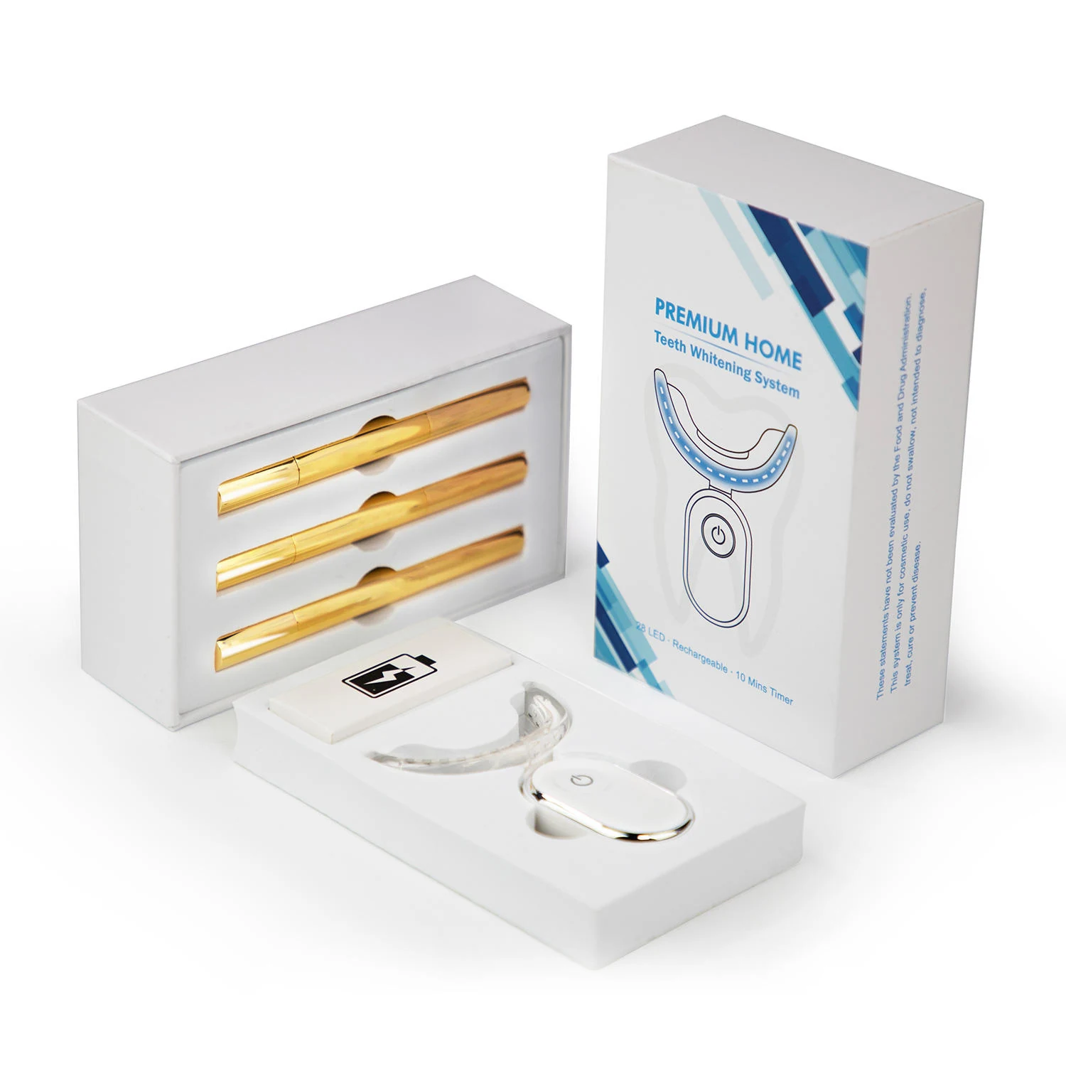 B-28LED-WP-1500 Teeth Whitening Kit - Salon configuration: foil bag, 28-LED lamp and three whitening pens