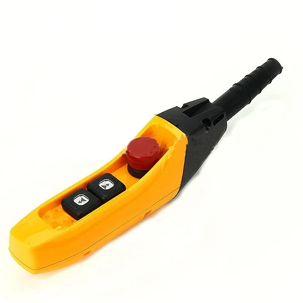 AR1-61FS air hoist pendant control station in yellow ABS housing with two push buttons and emergency stop