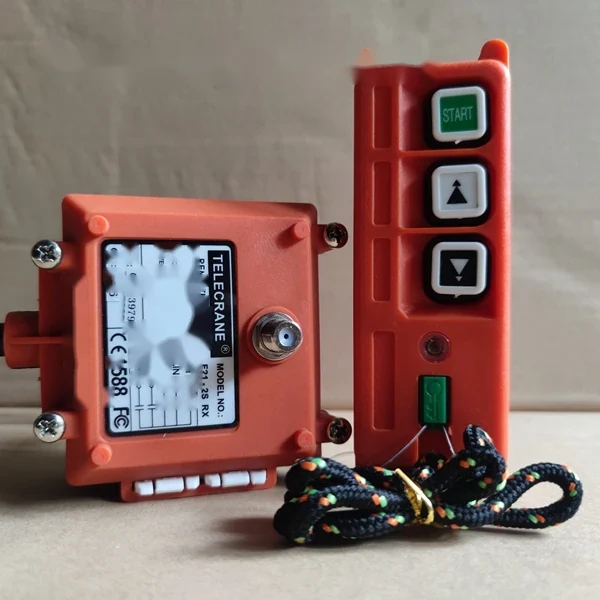 Orange industrial wireless remote control system showing the transmitter and receiver unit