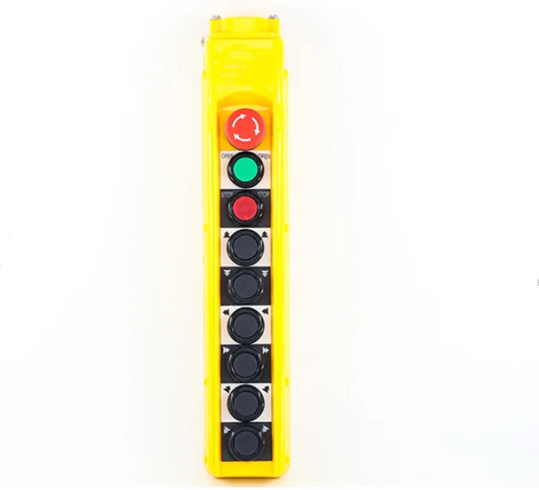 Front view of AR1-64CD pendant showing six double speed push buttons and emergency stop