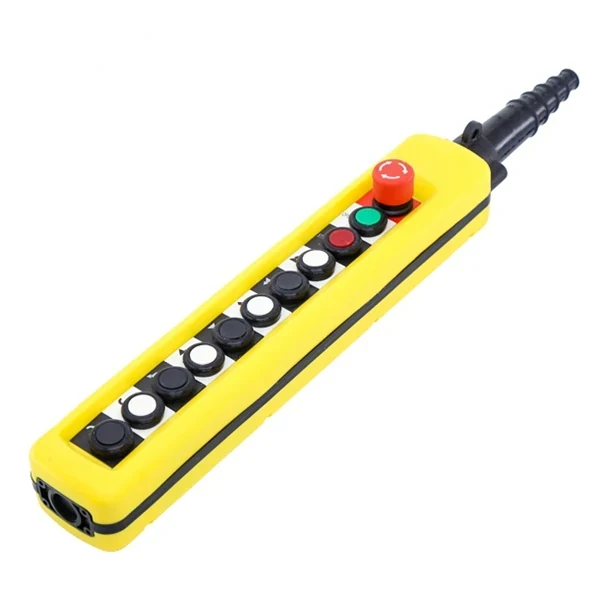 XAC-A10913 pendant remote control in yellow housing with eight double speed buttons and emergency stop