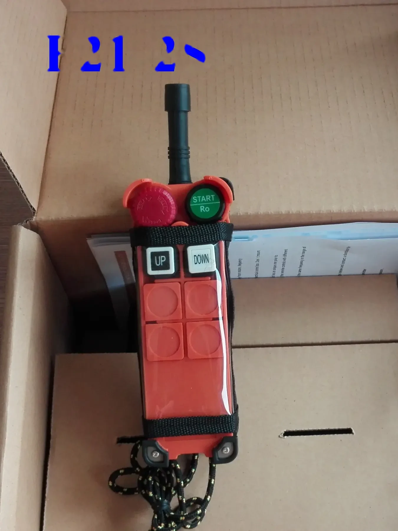 F21-2S-2TX wireless remote control transmitter and receiver set in yellow housing