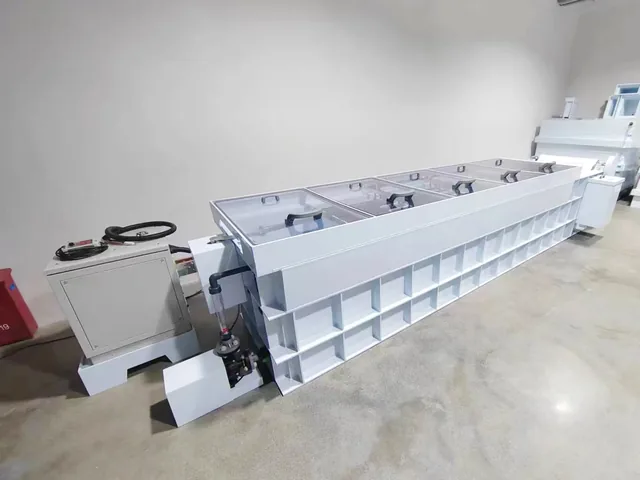 Large silver electrolysis refining cells before shipment