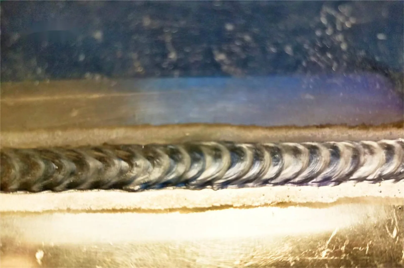 Close-up of a finished weld bead laid with AKWELD filler metal