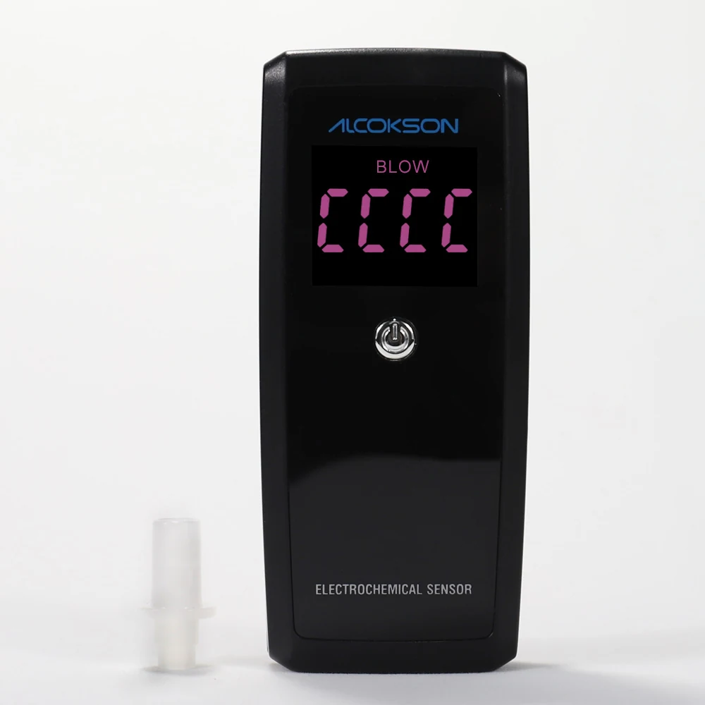 ALC-213 breath alcohol tester prompting the subject to blow