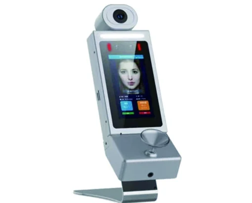 ALCOKSON ALC-605 alcohol screening terminal on its stand with the facial recognition screen active