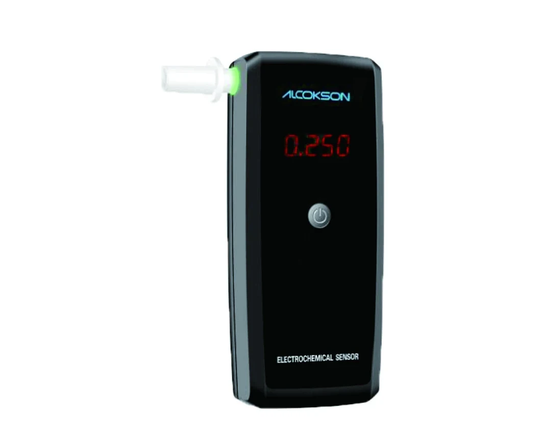 ALCOKSON ALC-213 breath alcohol tester showing a 0.250 reading on the LCD