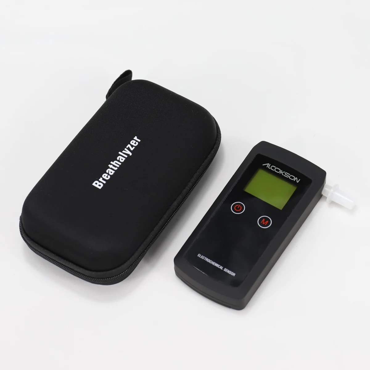 ALC-215 breath alcohol tester beside the closed carry case