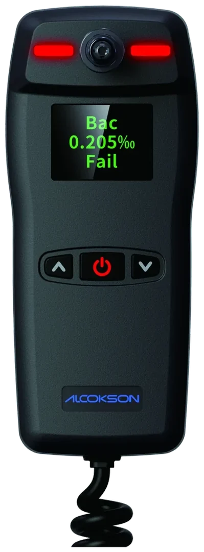 ALCOKSON alcohol interlock handset showing a failed breath test result