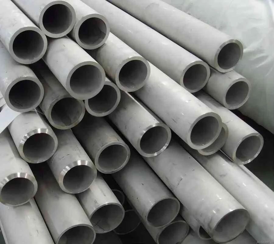 Stainless steel seamless pipes bundled and stacked for shipment