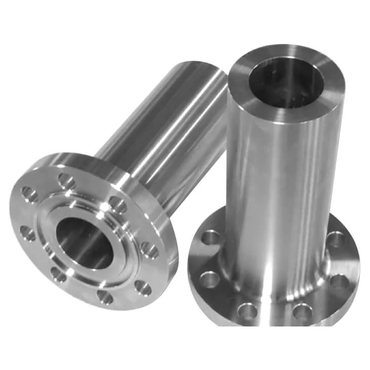 Long weld neck stainless steel flange with machined bore and raised face