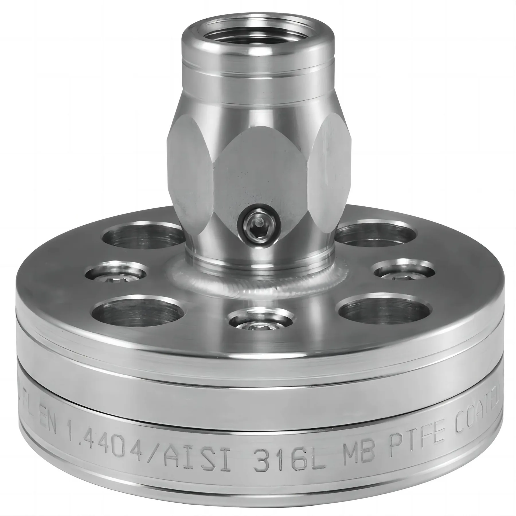 Stainless steel flanges stacked showing bolt holes and machined faces