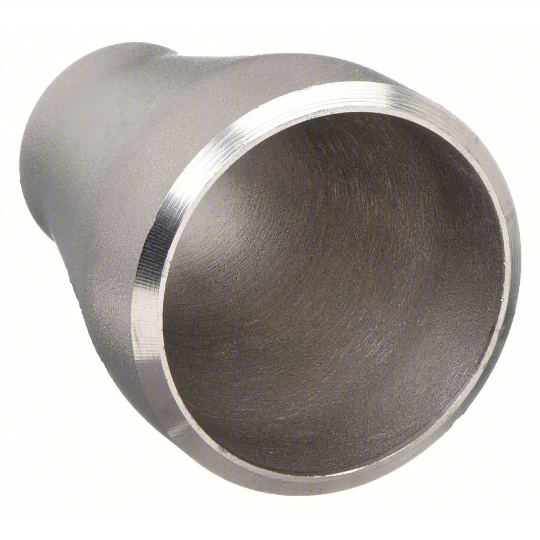 Stainless steel concentric reducer showing machined weld bevels