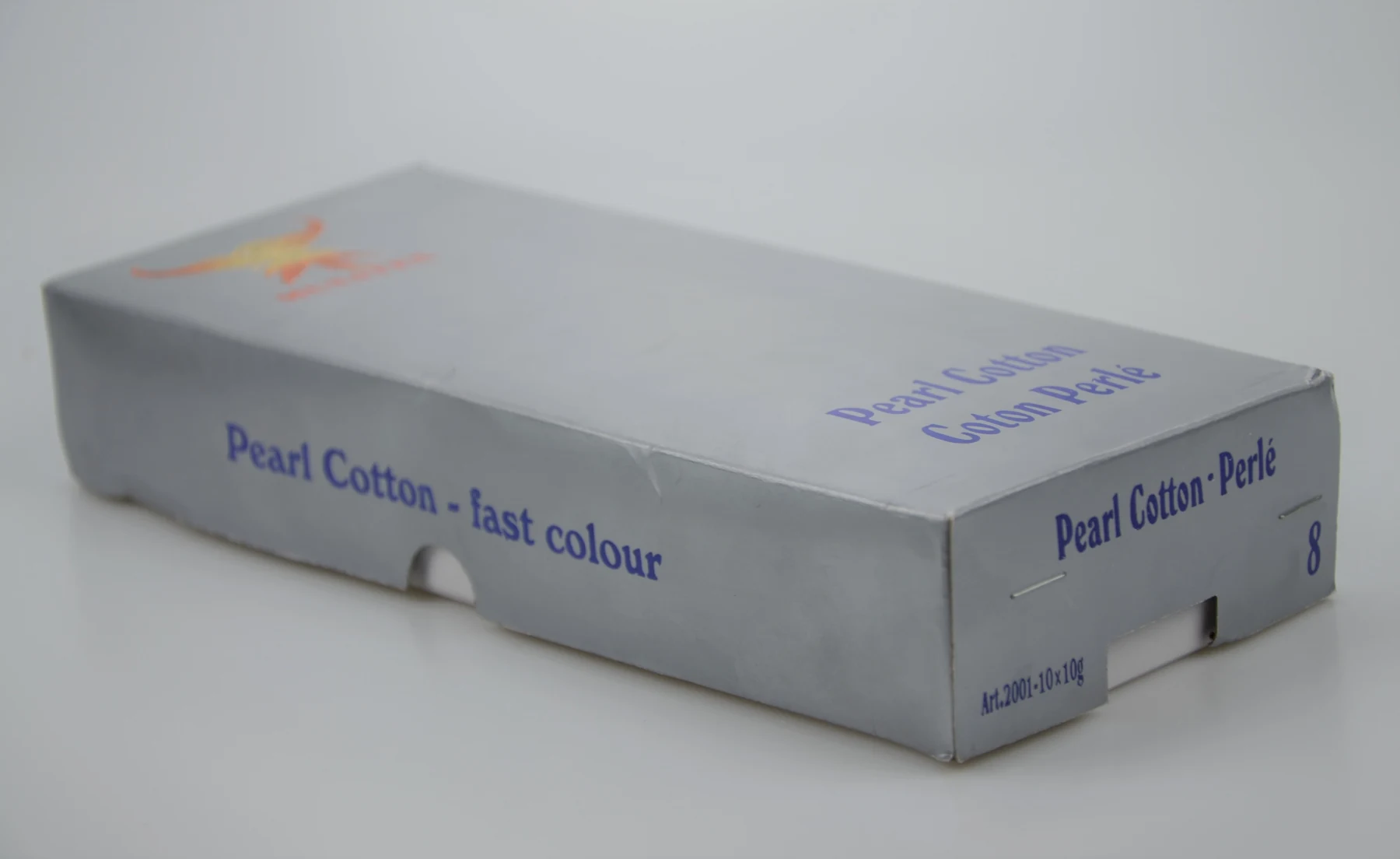 Grey cardboard box for Pearl Cotton fast colour thread with MUSATEX phoenix logo