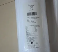 White woven interlining fabric roll with MUSATEX specification label, bleuish white, 160cm, 55 yards