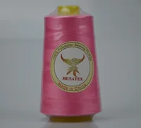 Pink 100% polyester sewing thread cone with MUSATEX phoenix label, made in China