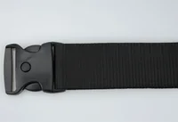 Black nylon webbing strap with a plastic side-release buckle on a plain white background