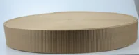 Roll of khaki woven nylon webbing strapping on a plain white background