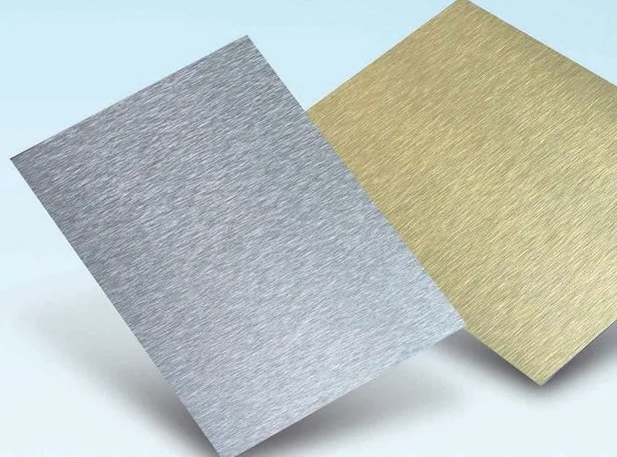 Metal composite panels with brushed stainless steel and champagne metal skins