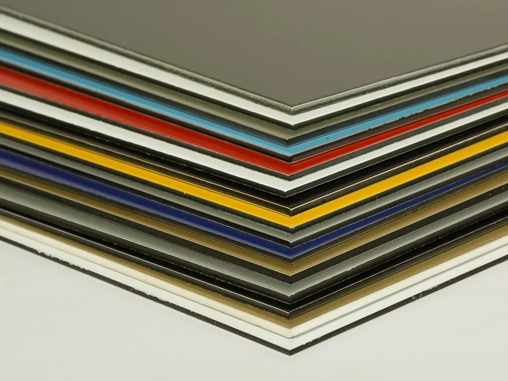 FEVE coated aluminum composite panels stacked in multiple colors