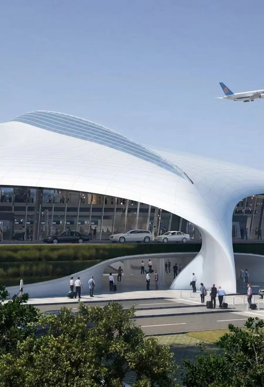 Aluminum composite panel cladding on an airport terminal