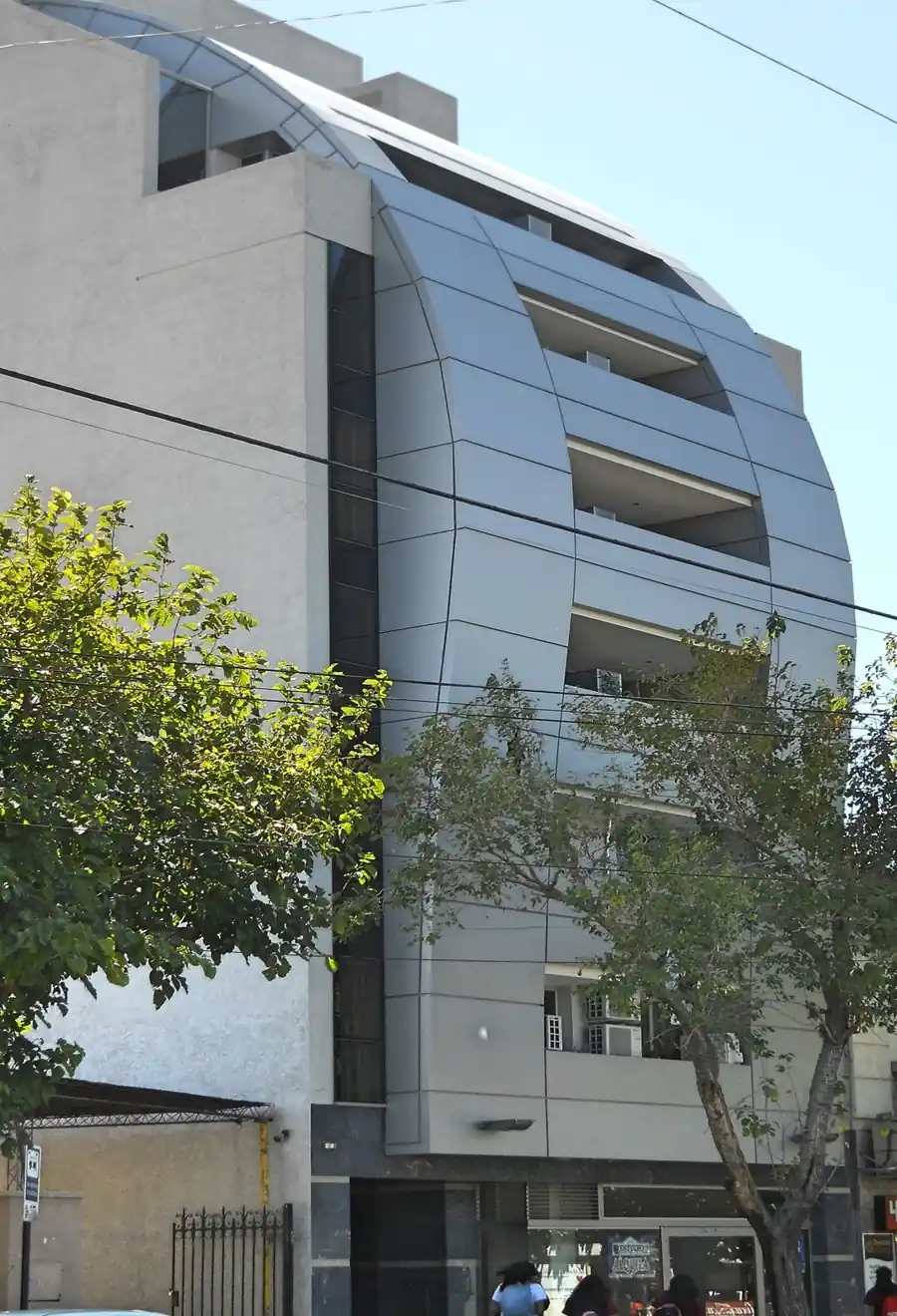 Modern commercial office building exterior finished in aluminum composite panels