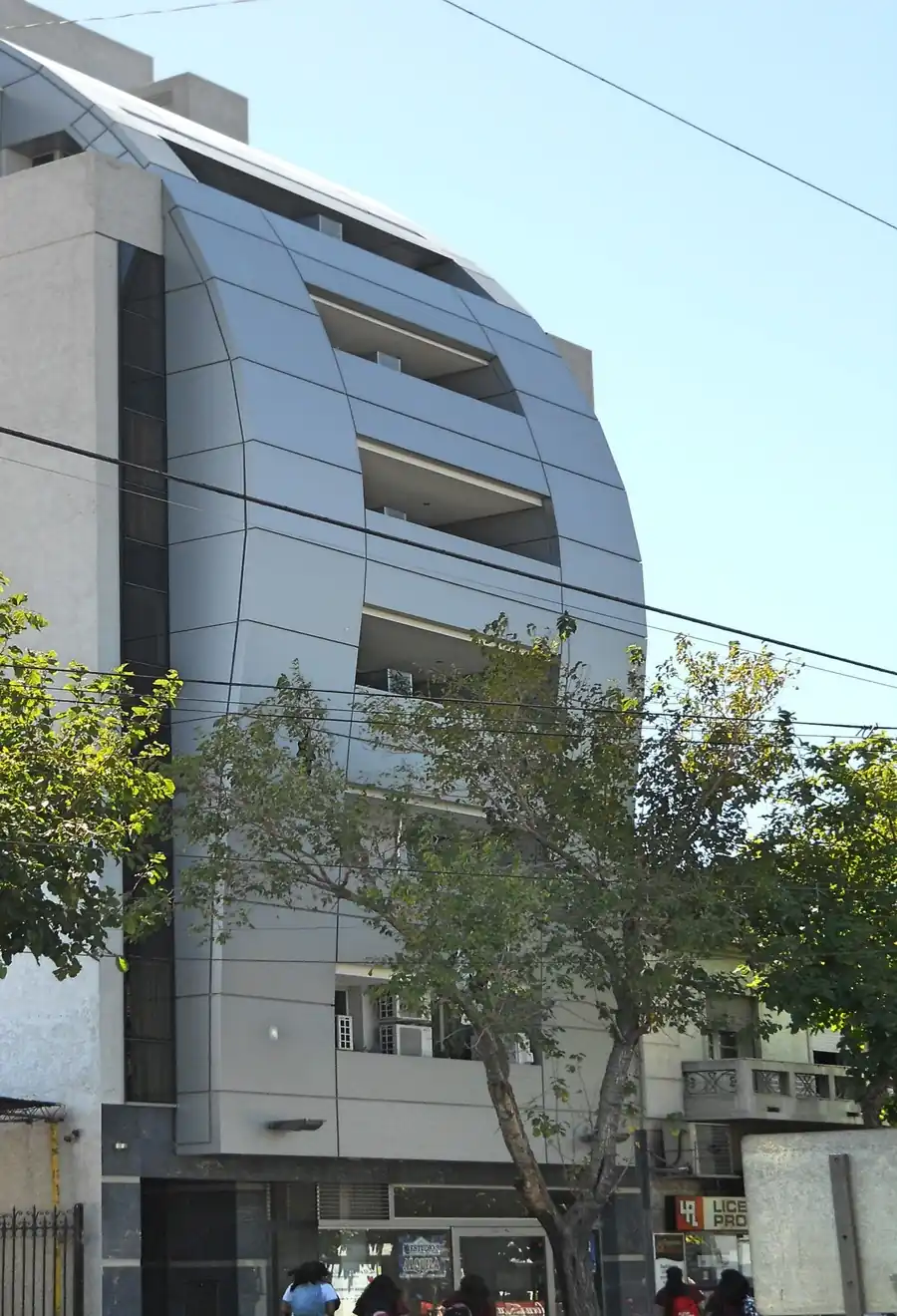 Red and grey aluminum composite panel facade supplied by ALUCOVERBOND