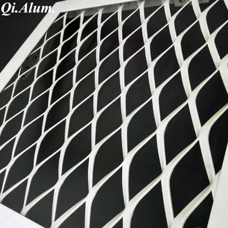 JOTUN Powder Coating Aluminium Expanded Wire Mesh Sheets Outdoor Decoration Used — Foshan Qi Aluminum Decorative Materials Co., Ltd