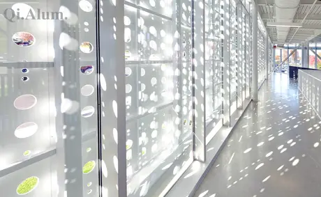 Perforated aluminum single panel and aluminum carving combined architecture