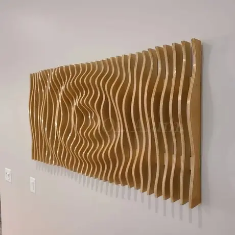 Customized Aluminum 3D wave wooded wall cladding for interior wall decoration