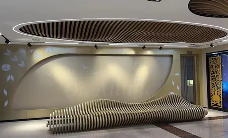 Customized Aluminum 3D wave wooded wall cladding for interior wall decoration view 6