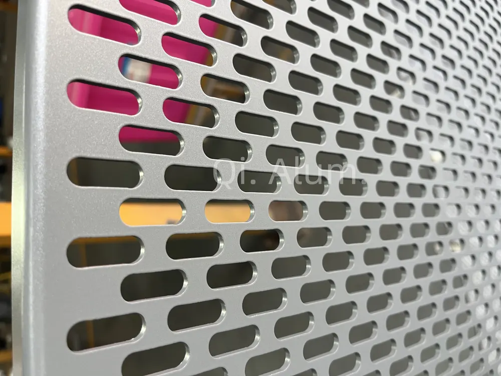 10mm thickness aluminum wall cladding perforated metal sheet single panel metal building facades — Foshan Qi Aluminum Decorative Materials Co., Ltd