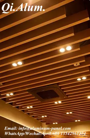 Aluminum Suspended Linear Wood Grain Baffle Ceiling System Suspended Ceiling Hanging