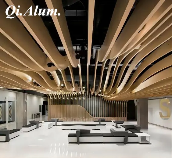 Aluminum Baffle Ceiling Aluminum Square Tube Line Artist Ceilings — Foshan Qi Aluminum Decorative Materials Co., Ltd