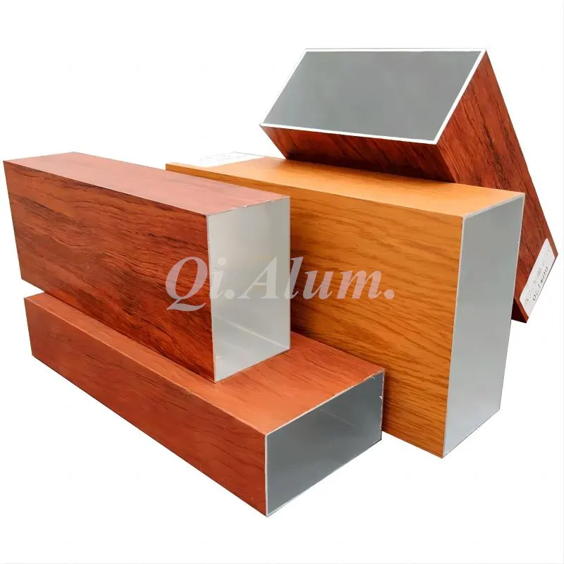 Anodized Wood Grain Decorative Aluminium Square Pipes — Foshan Qi Aluminum Decorative Materials Co., Ltd