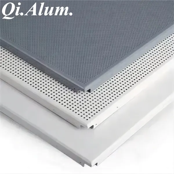 Noise Reduction White Perforated Aluminum Panel Metal False Suspended aluminum Ceiling — Foshan Qi Aluminum Decorative Materials Co., Ltd