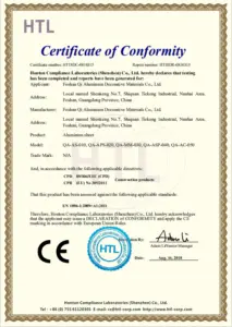 Qi Aluminum certificate