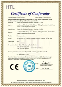 Qi Aluminum certificate