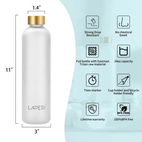 32oz Tritan BPA Free Water Bottle with time marker — Plastic Water Bottle from Ami Houseware photo 2
