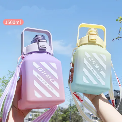 Custom Botol Minum Anak 1500ml Gym Frosted Water Bottle Plastic Gallon Motivational Water Jug Bottle With Straw — Motivational Water Bottle from Ami Houseware photo 4