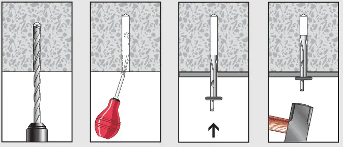HAMMER DRIVE ANCHOR and CONCRETE CEILING WALL ANCHOR install method