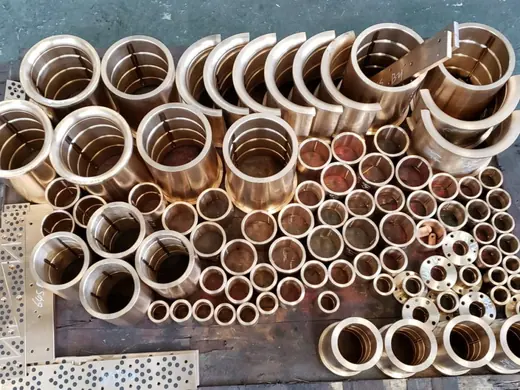 Bronze bushes and sleeves sorted ready for assembly at the Anchors Machinery works in Ningbo China