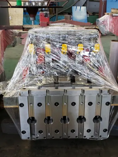 Wrapped machine body castings prepared for the next stage at the Anchors Machinery works in Ningbo China