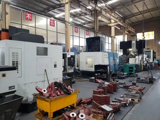 Castings on transport skids waiting for the next machining operation at the Anchors Machinery works in Ningbo China