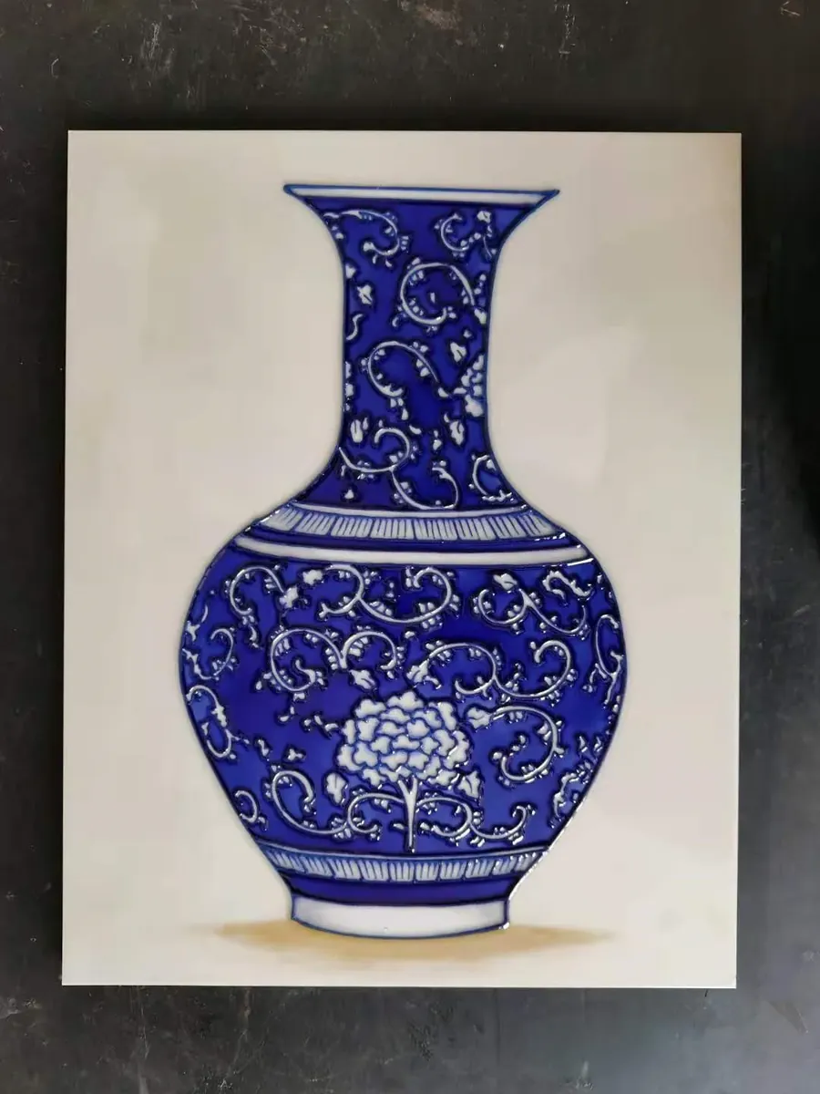 Hand painted ceramic tile panel with figure motif