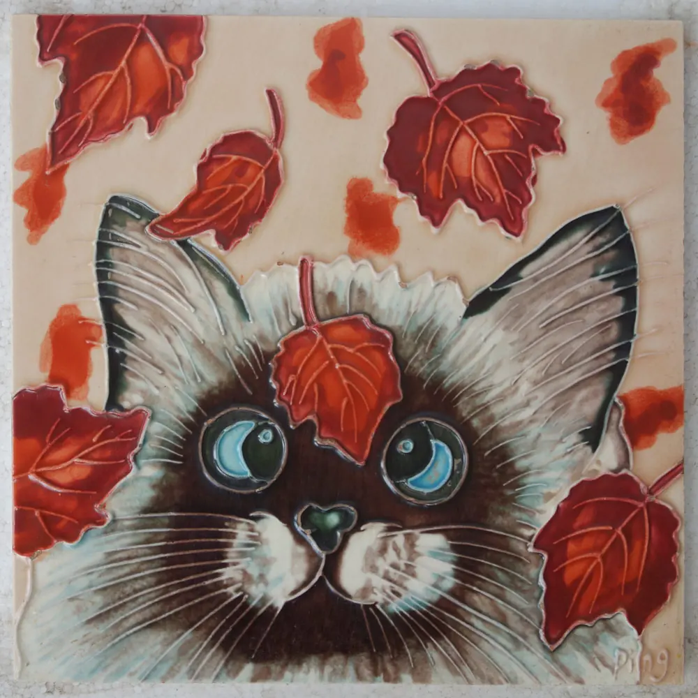 Painted Ceramic Art Tile 6 and 8 Inch Cat hand painted ceramic tile