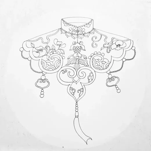 Pencil line drawing of a tile design prepared before transfer to the porcelain blank